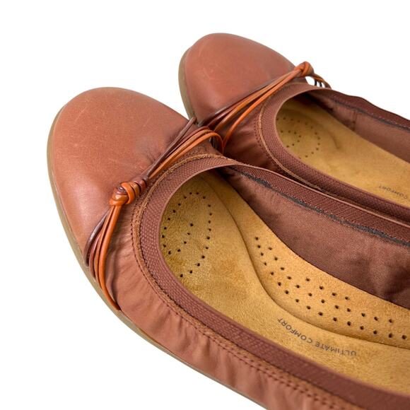 CLARKS Meadow Rae Knot-Trim Comfort Ballerina Flats Slip-On in Brown Leather 10W - Picture 6 of 13